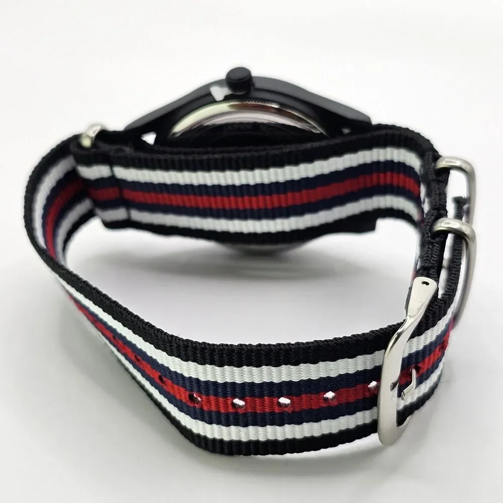Men's Military Field Watch 42MM Black Case Black Dial Multicolor‎ Canvas Band